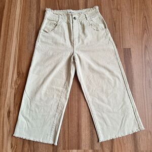 ASOS Vintage Wash Raw Frayed Hem Wide Leg Baggy Ankle High Rise Tan Jeans Size 4